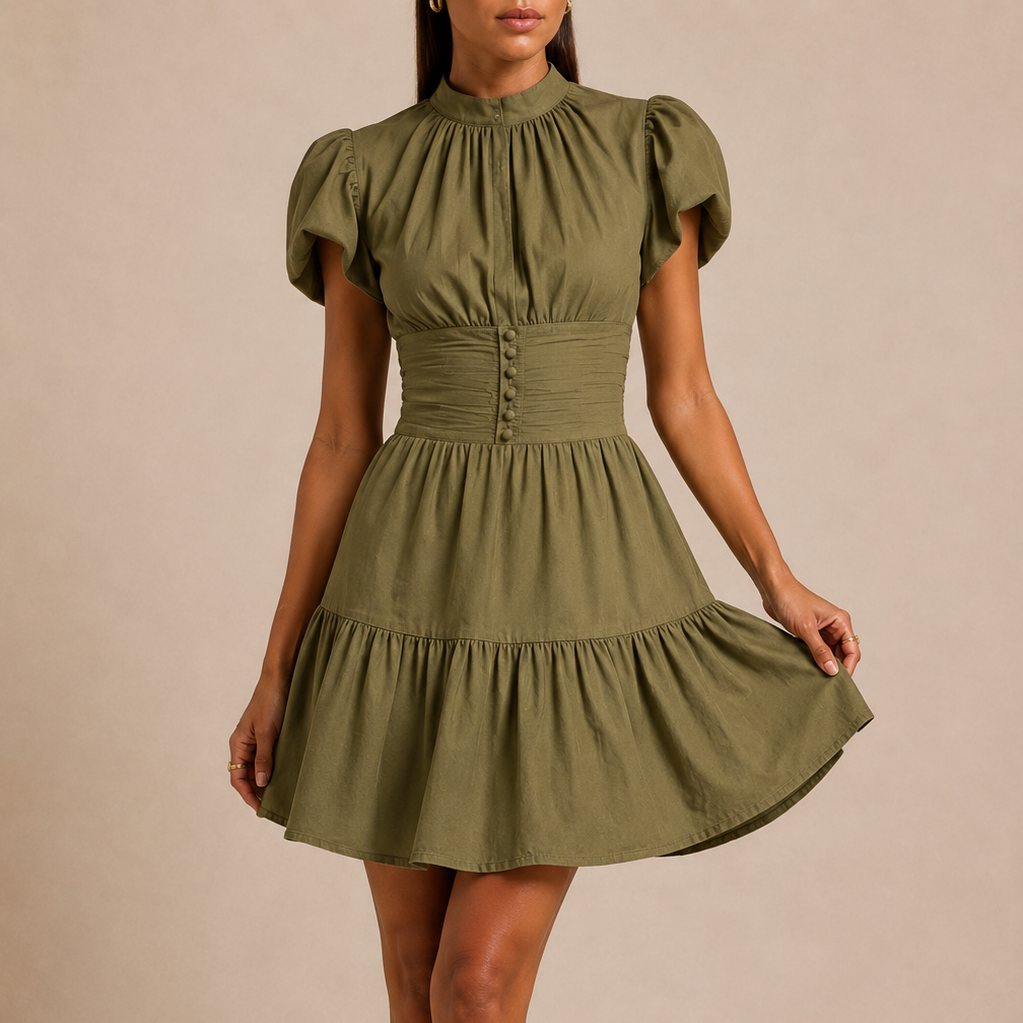 Plunge mini dress green - front