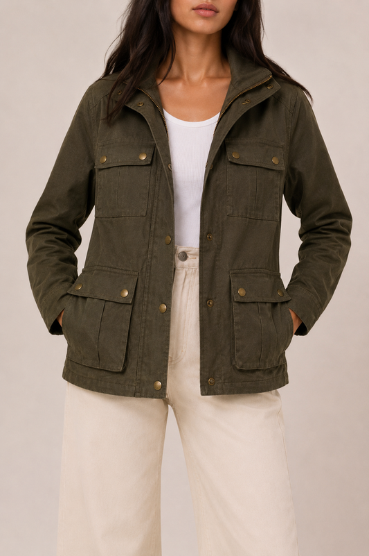Cropped trench jacket green - front
