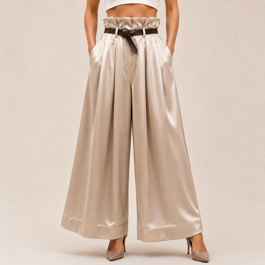Wide Leg Trousers in beige, front