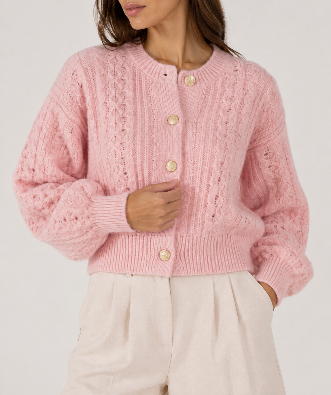 Cropped cardigan pink - front