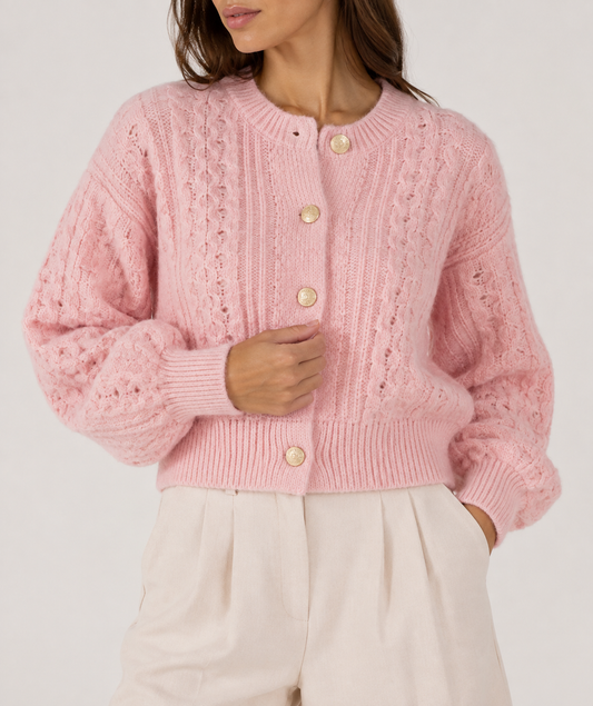 Cropped cardigan pink - front