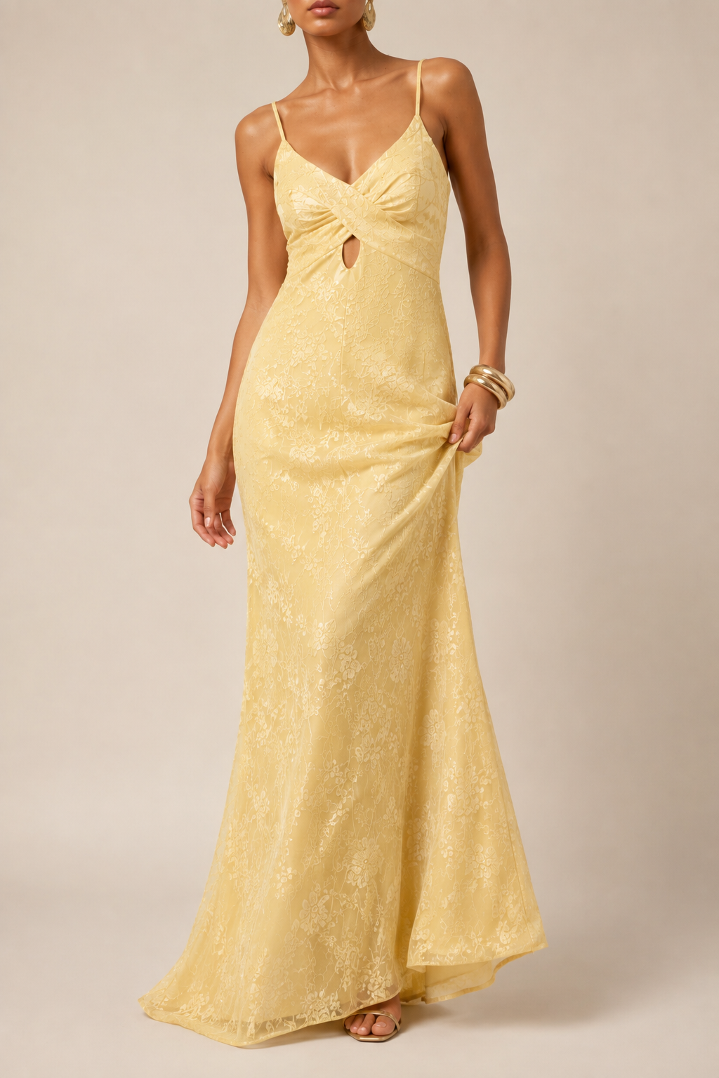 Strappy maxi dress yellow - front