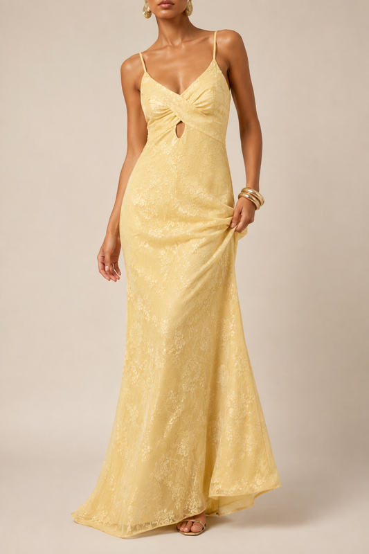 Strappy maxi dress yellow - front