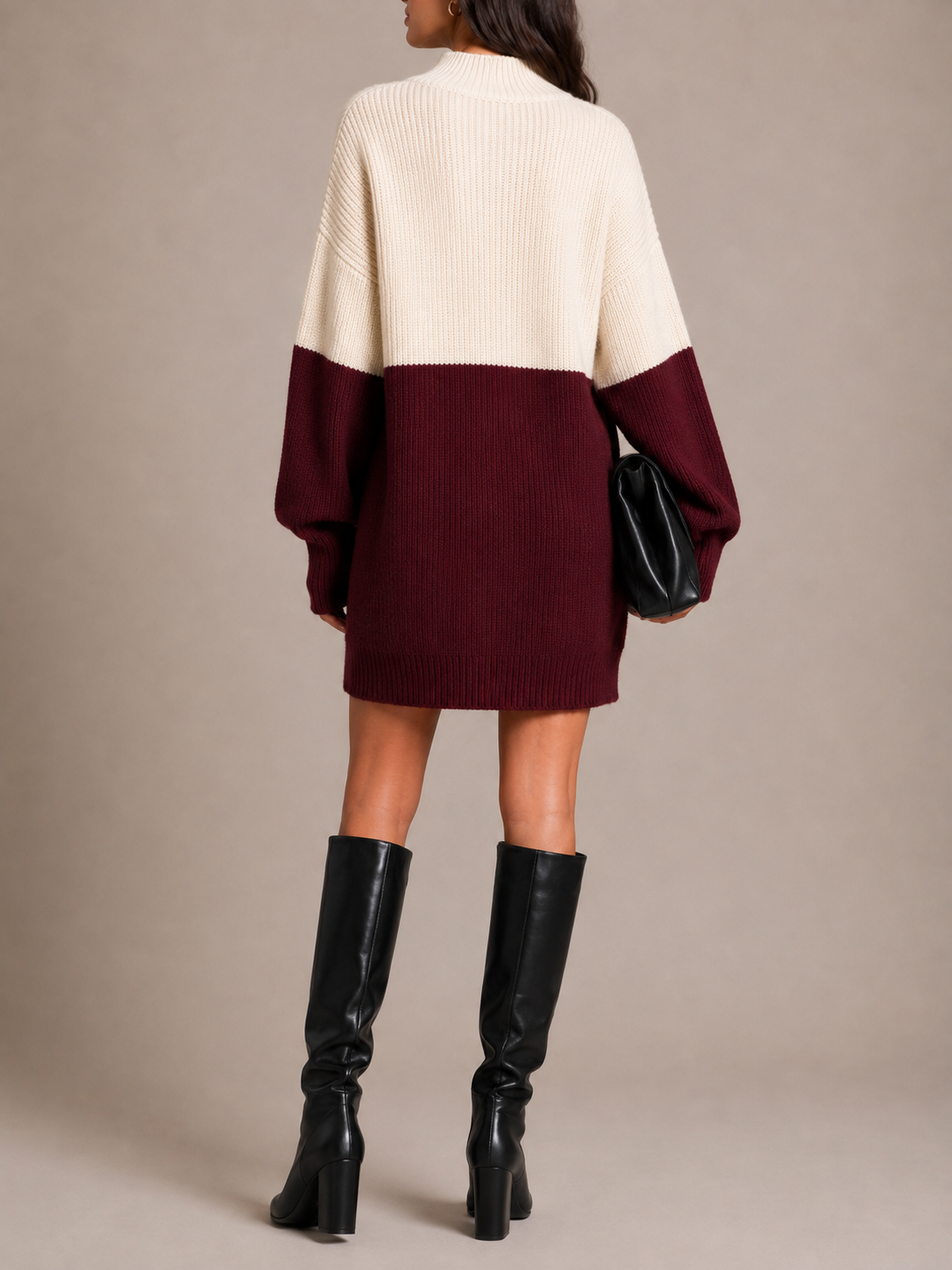 Crew Neck Mini Dress in burgundy, second view