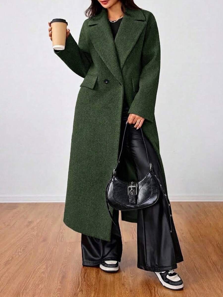 Double Breasted Lapel Long Overcoat