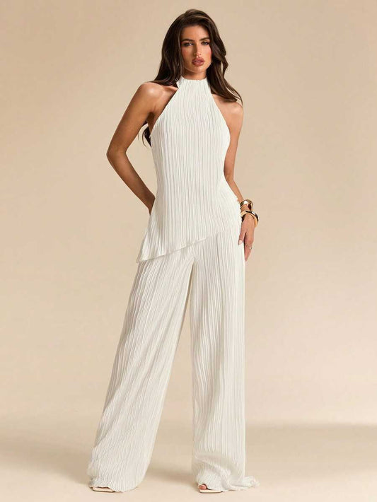 Halter Backless Top and Wide Leg Pants Set