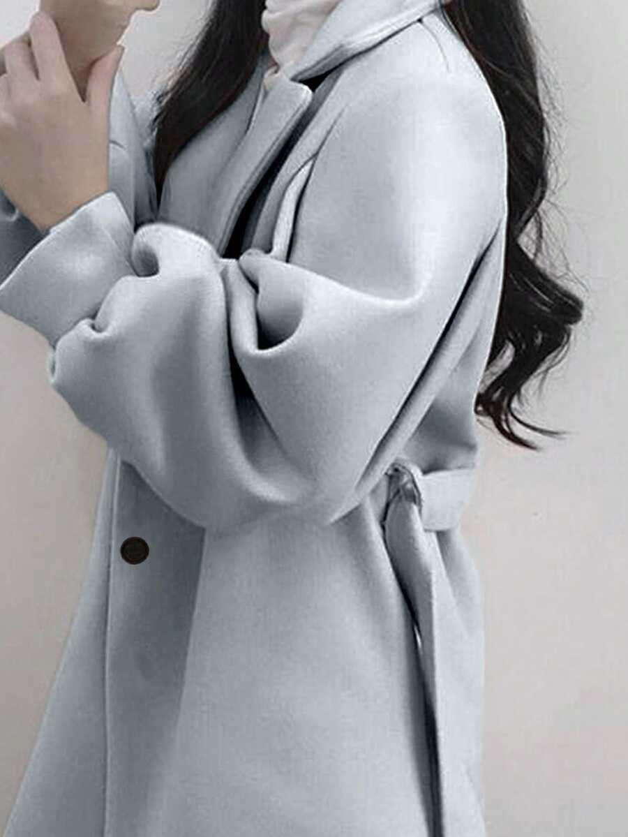 Belted Tweed Double Breasted Long Jacket