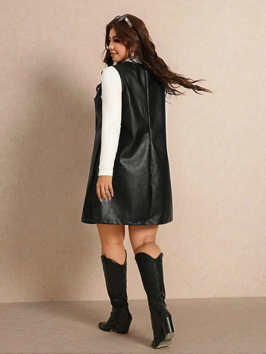 Plus Size Faux Leather Button Front Dress