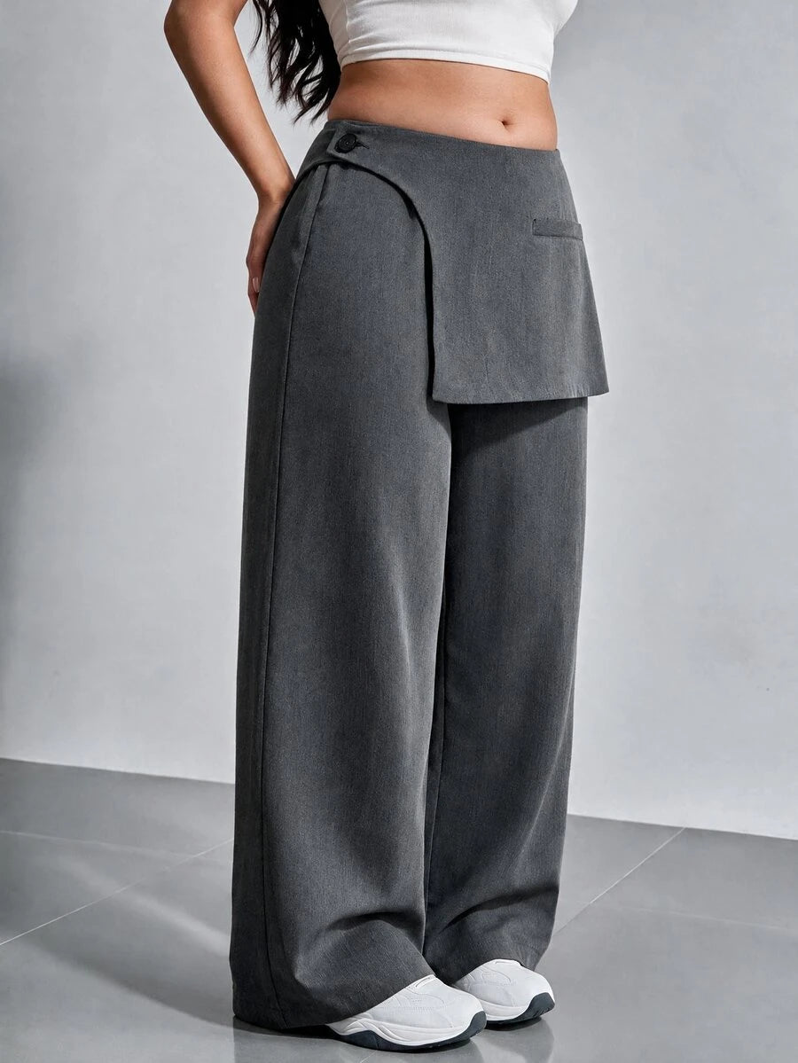 Plus Size Fold Over Wide Leg Trousers