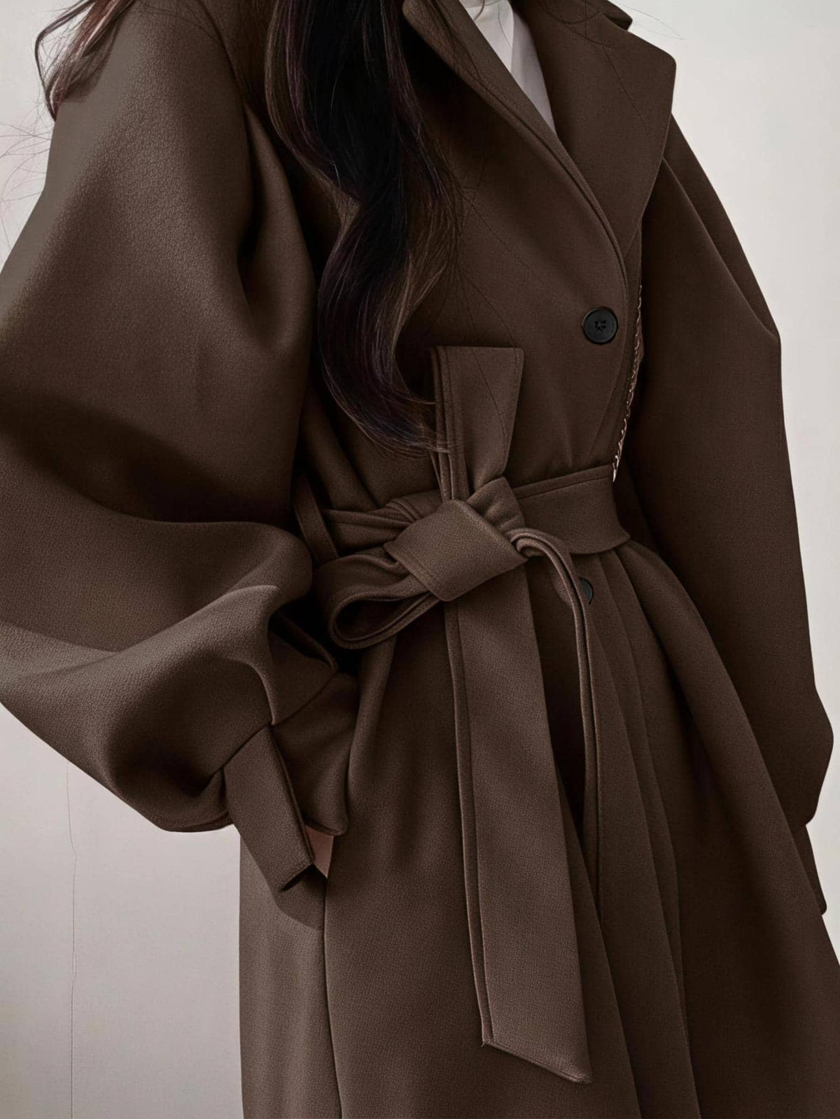 Belted Tweed Double Breasted Long Jacket