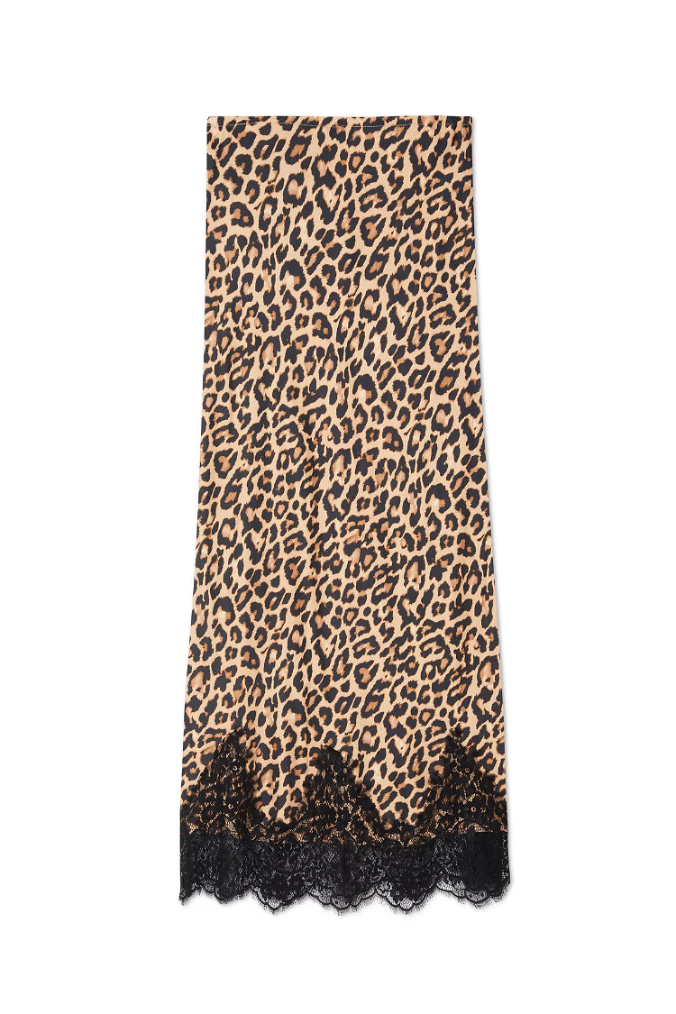 Leopard Lace Trim Midi Skirt