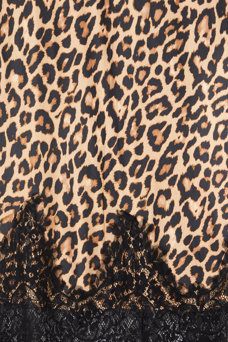 Leopard Lace Trim Midi Skirt