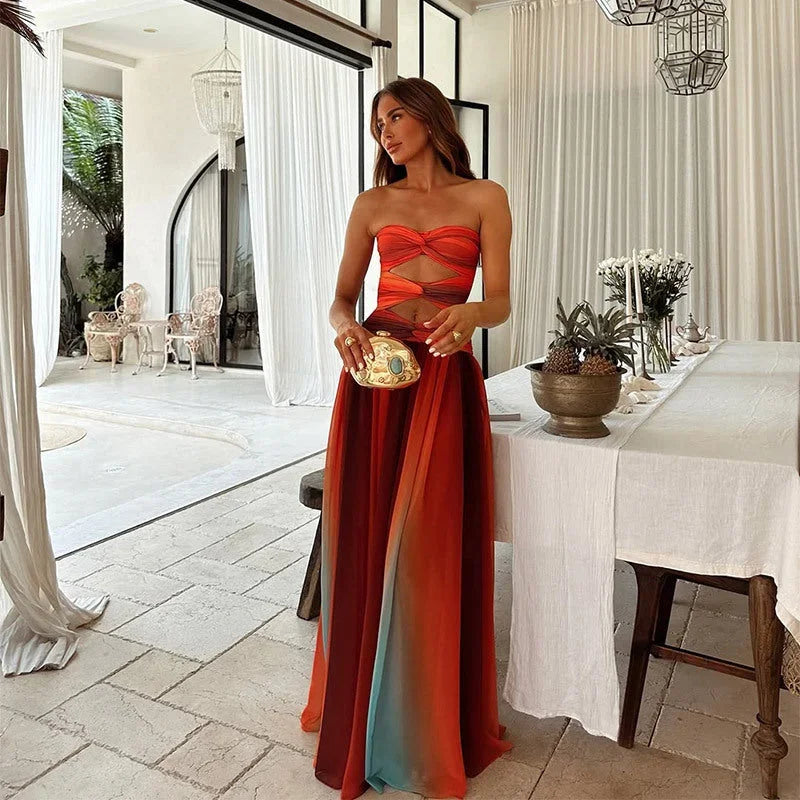 Ombre Strapless Maxi Dress