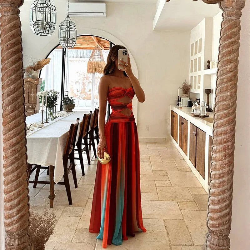 Ombre Strapless Maxi Dress