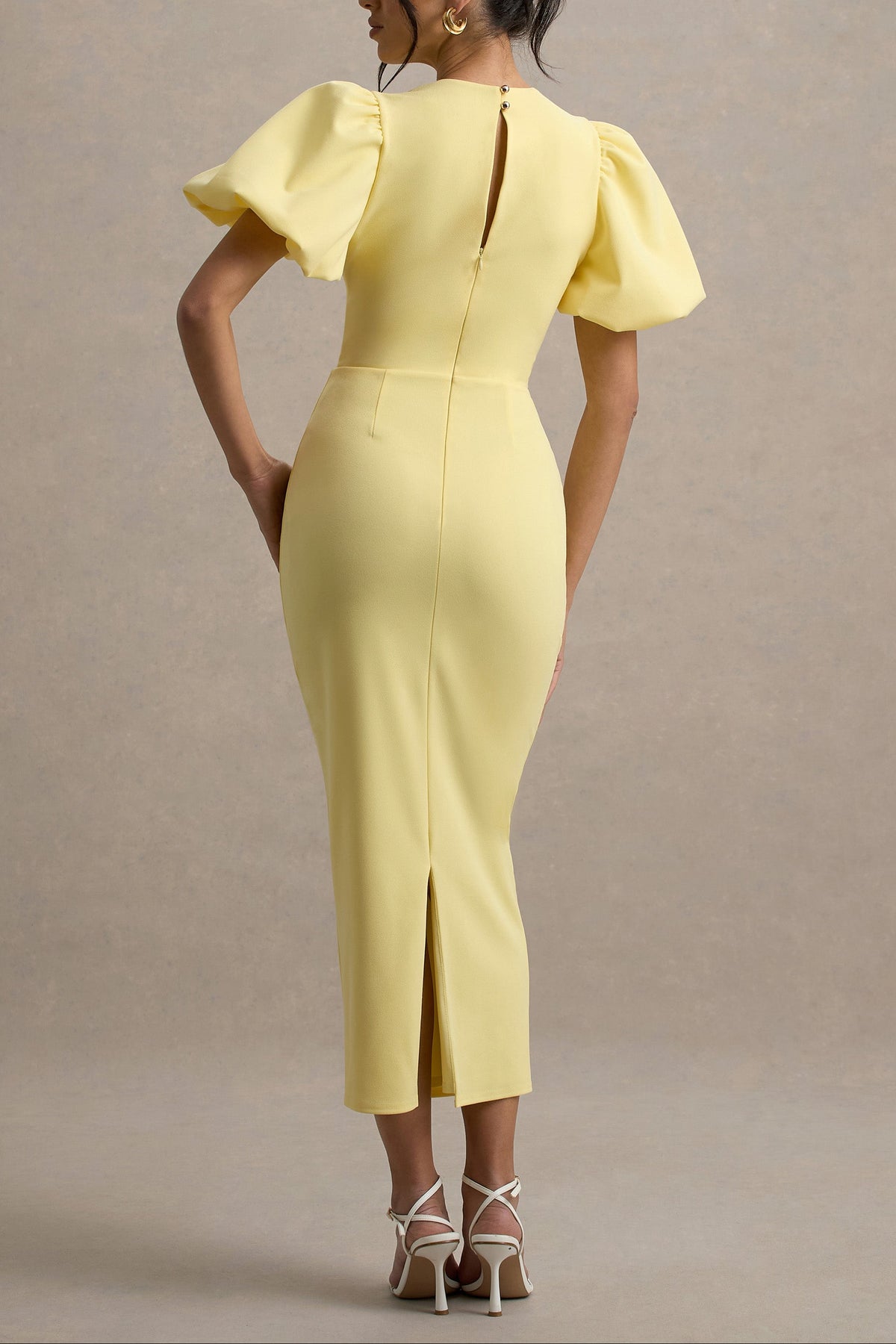 Lemon Puff Sleeve Midi Dress