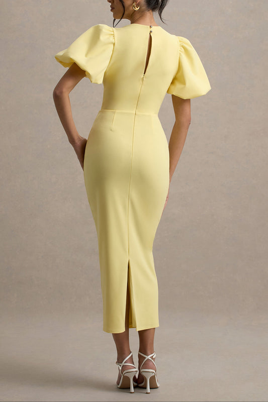 Lemon Puff Sleeve Midi Dress