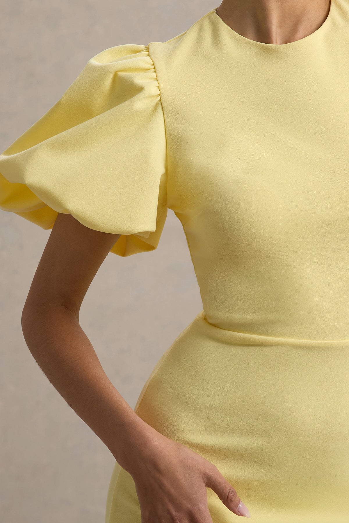 Lemon Puff Sleeve Midi Dress