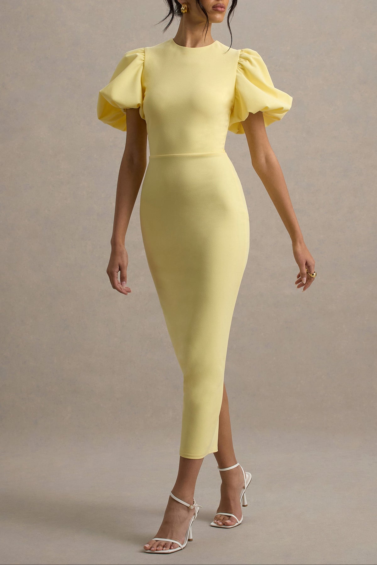 Lemon Puff Sleeve Midi Dress