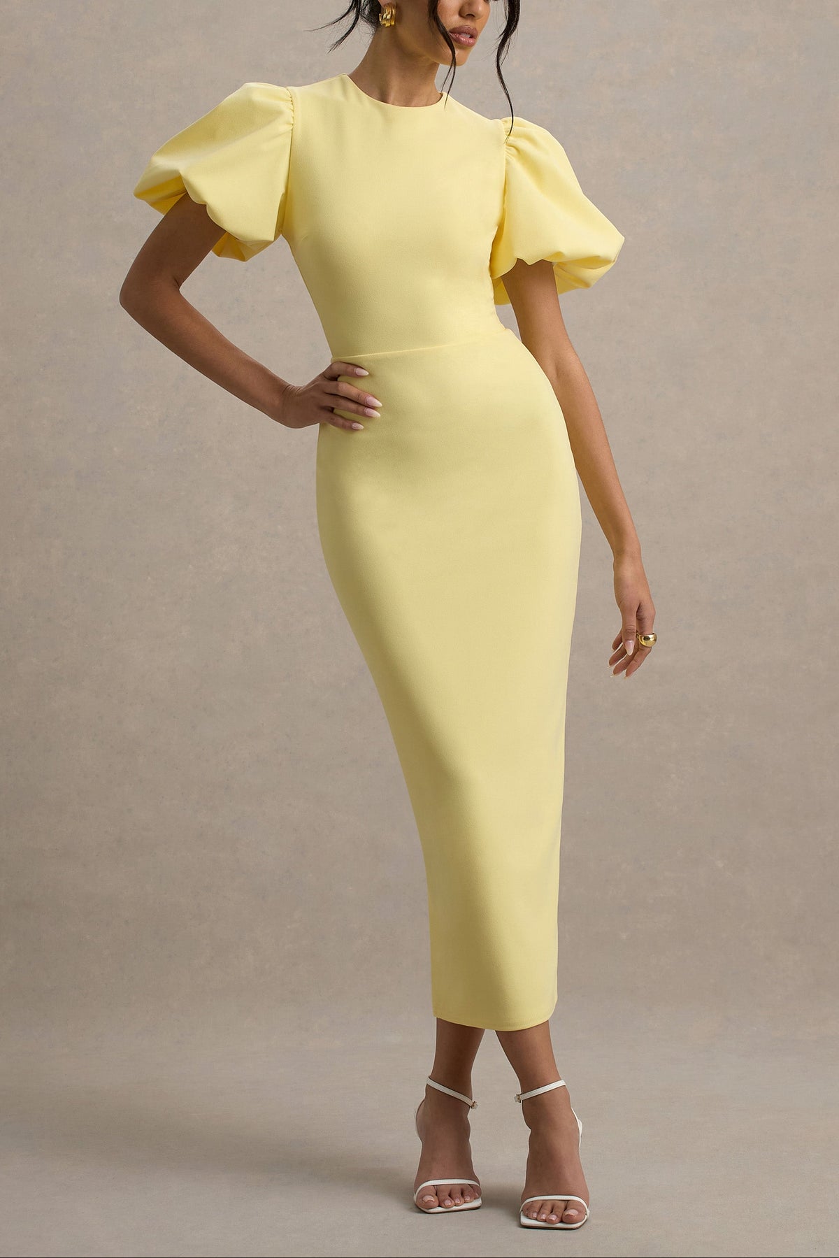 Lemon Puff Sleeve Midi Dress