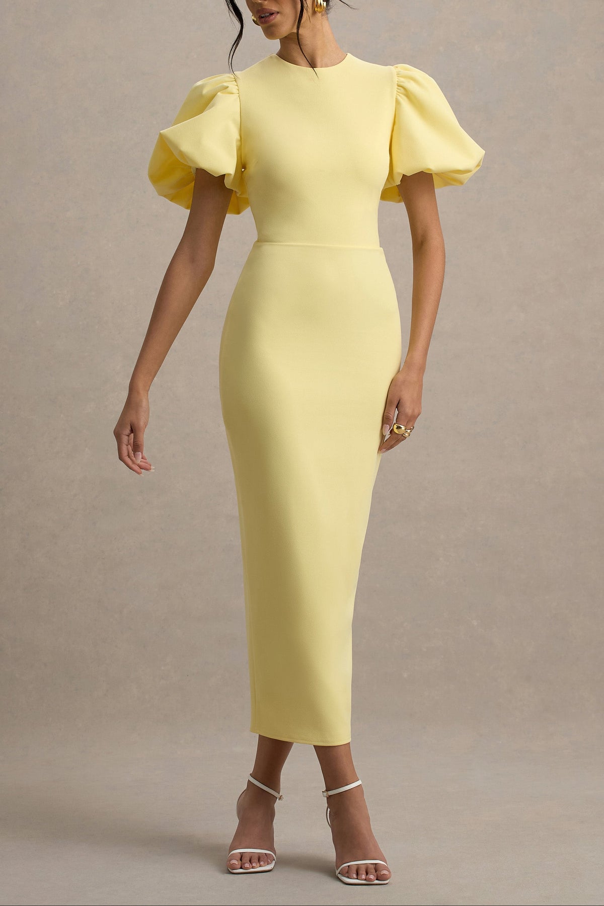 Lemon Puff Sleeve Midi Dress
