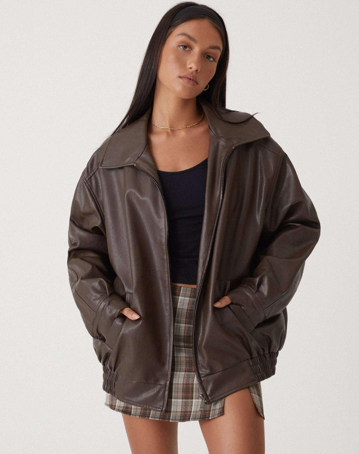 Leather Oversized Bomber Jacket